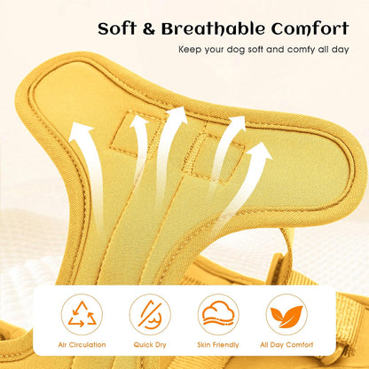 Wisedog No Pull Dog Harness, Butter Yellow, Large | Lightweight, Adjustable Breathable Pet Vest, Soft & Comfortable Cushion, Small Medium Large Dogs
