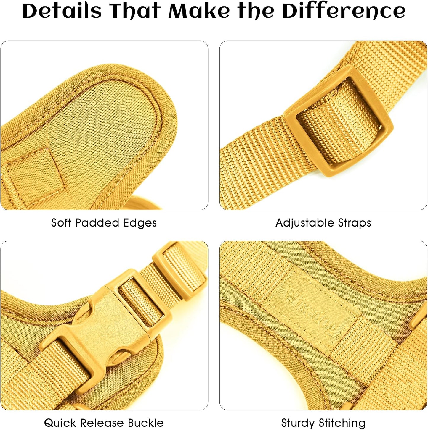 Wisedog No Pull Dog Harness, Butter Yellow, Large | Lightweight, Adjustable Breathable Pet Vest, Soft & Comfortable Cushion, Small Medium Large Dogs