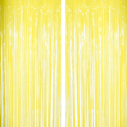 Yellow Tinsel Foil Fringe Curtains Decorations - You Are My Sunshine Baby Shower Birthday Party Photo Backdrops Props Decorations, 2pc