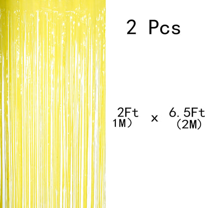 Yellow Tinsel Foil Fringe Curtains Decorations - You Are My Sunshine Baby Shower Birthday Party Photo Backdrops Props Decorations, 2pc
