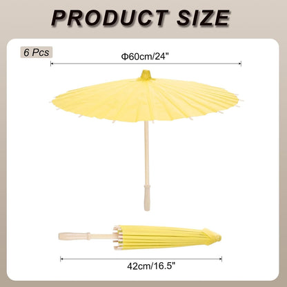 6 Pcs Paper Umbrellas,23.6" Paper Parasol DIY Oiled Painting Umbrellas for Photography Props Craft Party Wedding Decoration,Yellow