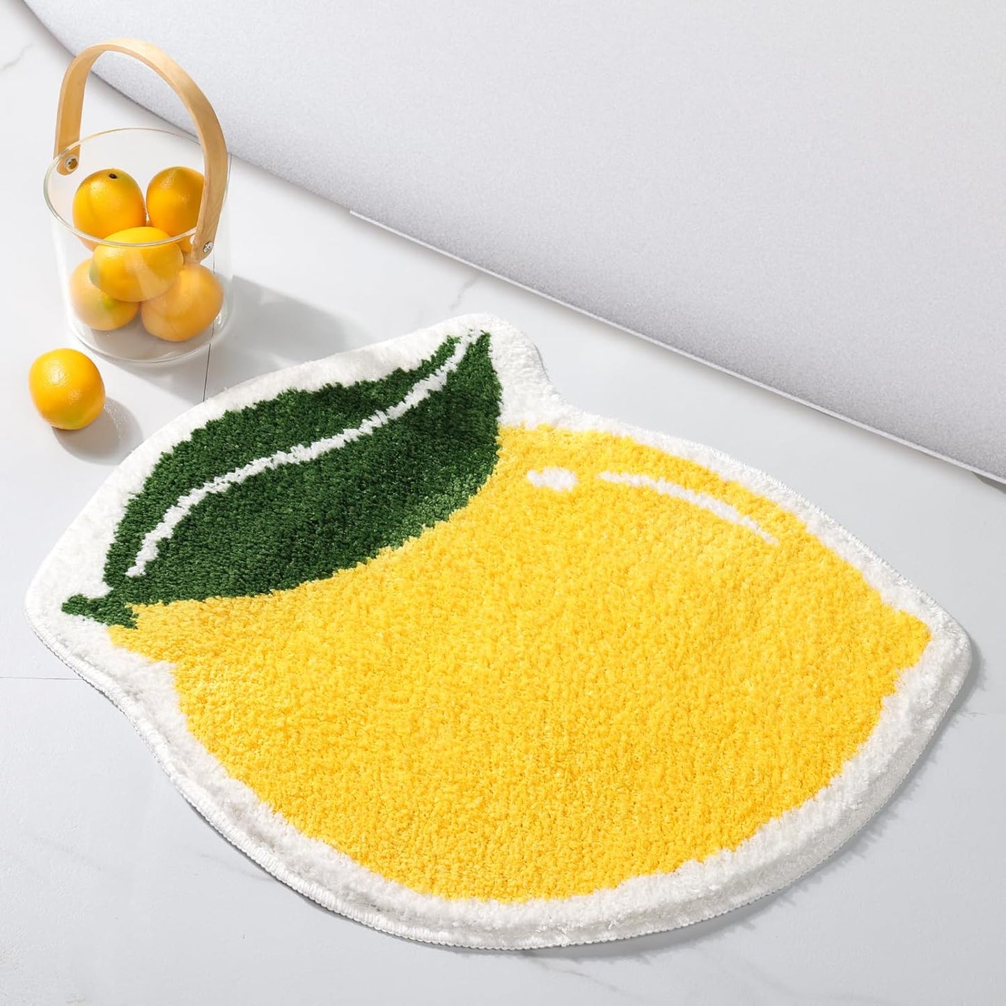 Fruit Lemon Bathroom Rugs Absorbent Non Slip Bath Mats for Bathroom, Cute Yellow Fun Bath Mat Shower Rug Washable Shaped Bath Kitchen Christmas Rug
