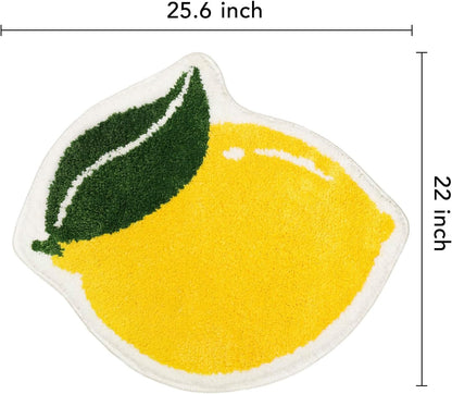 Fruit Lemon Bathroom Rugs Absorbent Non Slip Bath Mats for Bathroom, Cute Yellow Fun Bath Mat Shower Rug Washable Shaped Bath Kitchen Christmas Rug