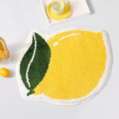 Fruit Lemon Bathroom Rugs Absorbent Non Slip Bath Mats for Bathroom, Cute Yellow Fun Bath Mat Shower Rug Washable Shaped Bath Kitchen Christmas Rug