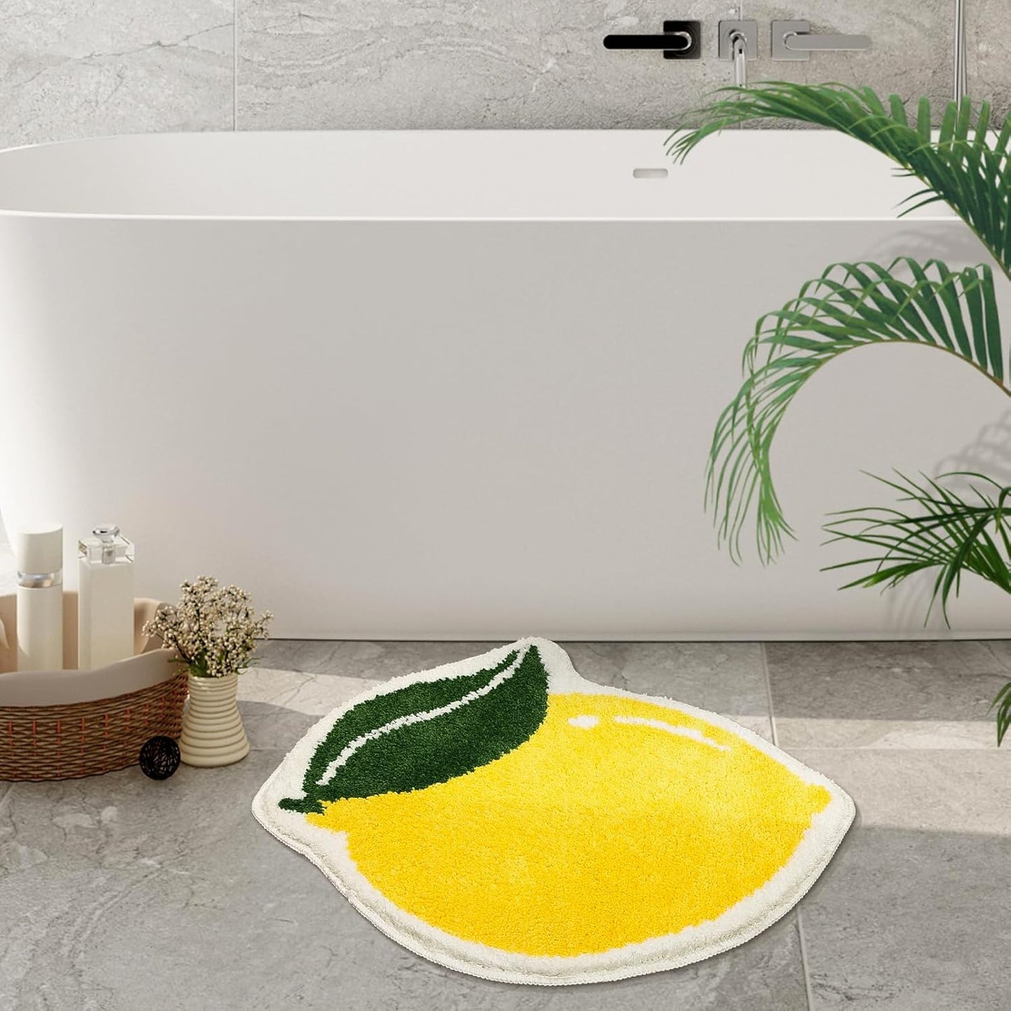 Fruit Lemon Bathroom Rugs Absorbent Non Slip Bath Mats for Bathroom, Cute Yellow Fun Bath Mat Shower Rug Washable Shaped Bath Kitchen Christmas Rug