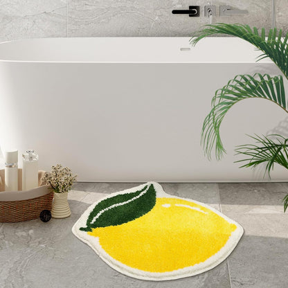 Fruit Lemon Bathroom Rugs Absorbent Non Slip Bath Mats for Bathroom, Cute Yellow Fun Bath Mat Shower Rug Washable Shaped Bath Kitchen Christmas Rug