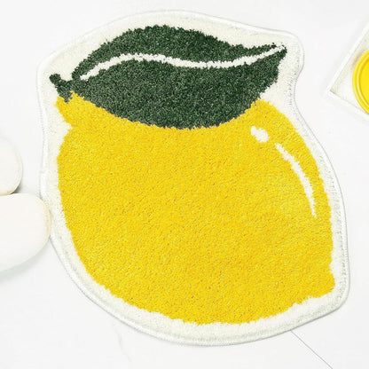 Fruit Lemon Bathroom Rugs Absorbent Non Slip Bath Mats for Bathroom, Cute Yellow Fun Bath Mat Shower Rug Washable Shaped Bath Kitchen Christmas Rug