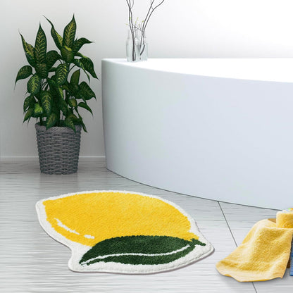 Fruit Lemon Bathroom Rugs Absorbent Non Slip Bath Mats for Bathroom, Cute Yellow Fun Bath Mat Shower Rug Washable Shaped Bath Kitchen Christmas Rug