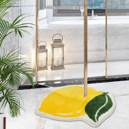 Fruit Lemon Bathroom Rugs Absorbent Non Slip Bath Mats for Bathroom, Cute Yellow Fun Bath Mat Shower Rug Washable Shaped Bath Kitchen Christmas Rug
