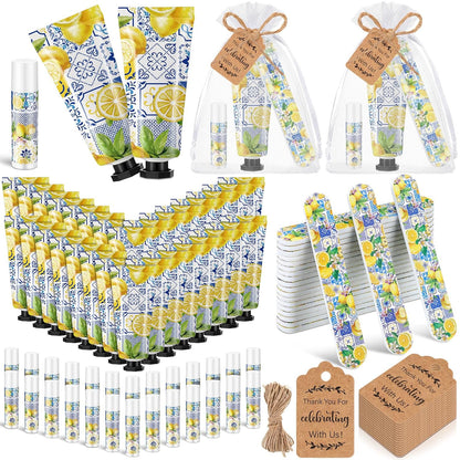 50 Sets Capri Lemon Hand Cream and Lip Balm Nail File Gift Bulk Summer Italian Lemon Party Favors Wedding Favor for Guest Travel Size Hand Lotion Lip Balm Gifts Set Bridal Baby Shower