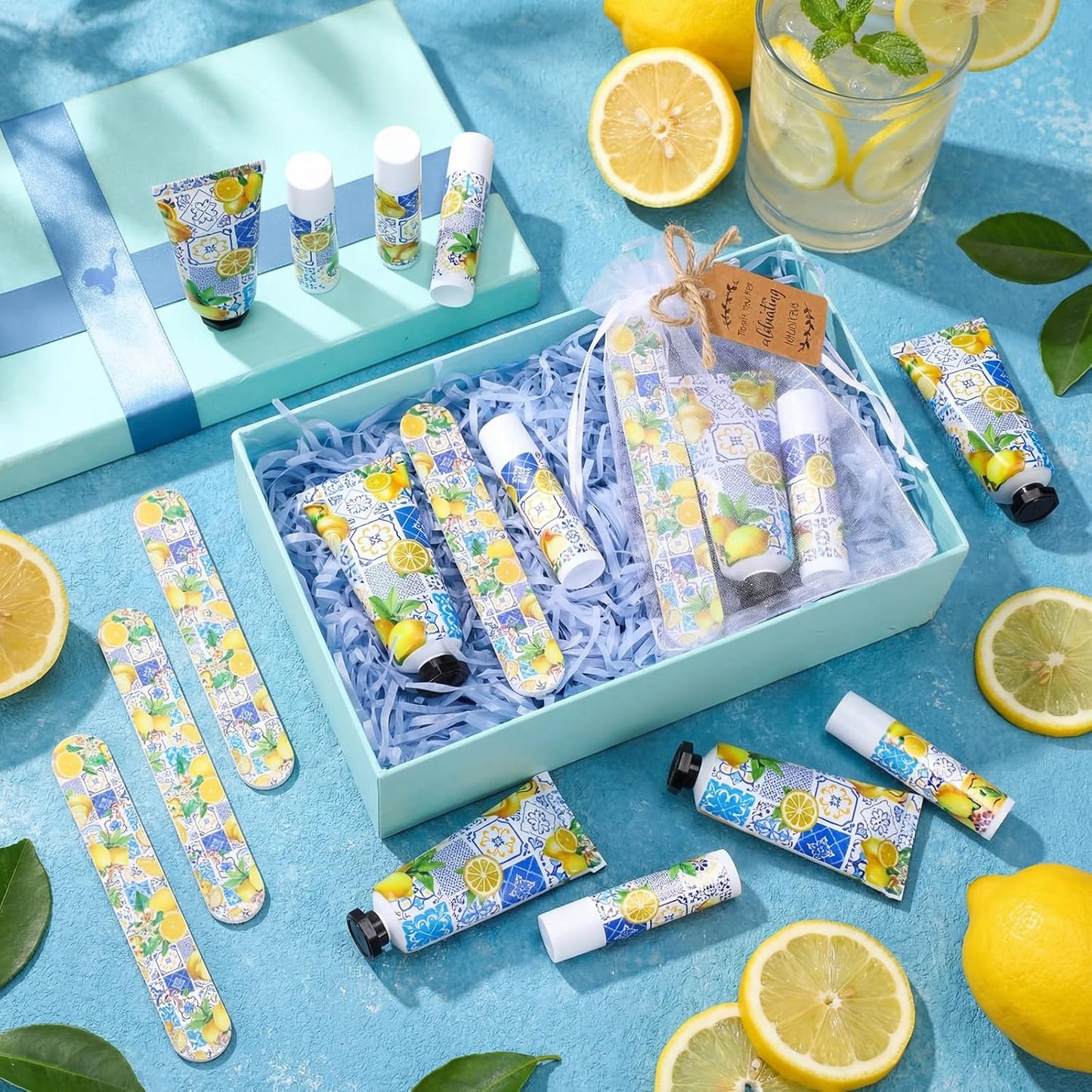 50 Sets Capri Lemon Hand Cream and Lip Balm Nail File Gift Bulk Summer Italian Lemon Party Favors Wedding Favor for Guest Travel Size Hand Lotion Lip Balm Gifts Set Bridal Baby Shower