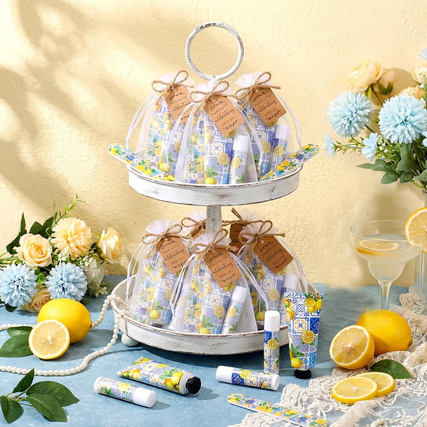 50 Sets Capri Lemon Hand Cream and Lip Balm Nail File Gift Bulk Summer Italian Lemon Party Favors Wedding Favor for Guest Travel Size Hand Lotion Lip Balm Gifts Set Bridal Baby Shower