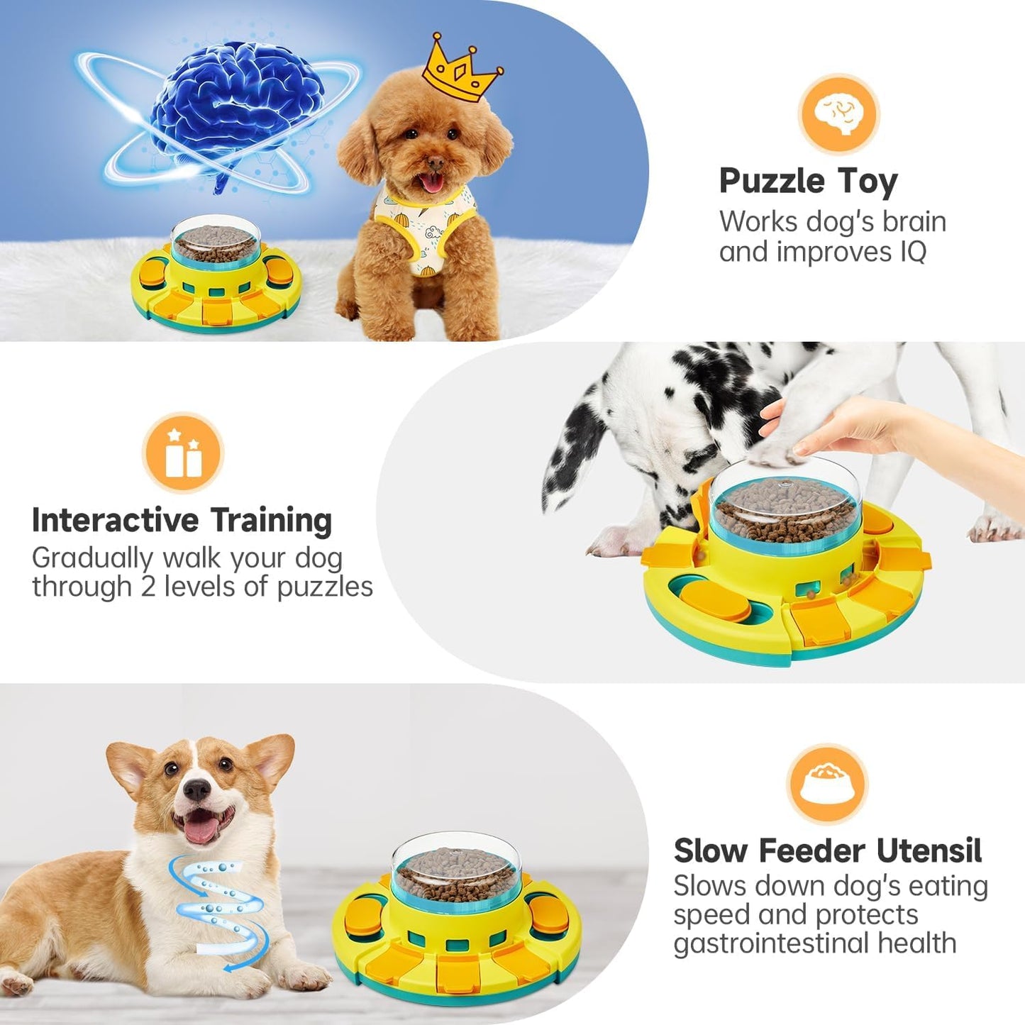Dog Puzzle Toy 2 Levels, Slow Feeder, Pup Food Treat Feeding Dispenser for IQ Training and Entertainment for All Breeds 4.2 Inch Height | Pup IQ Training and Entertainment for All Breeds 4.2 Inch Height