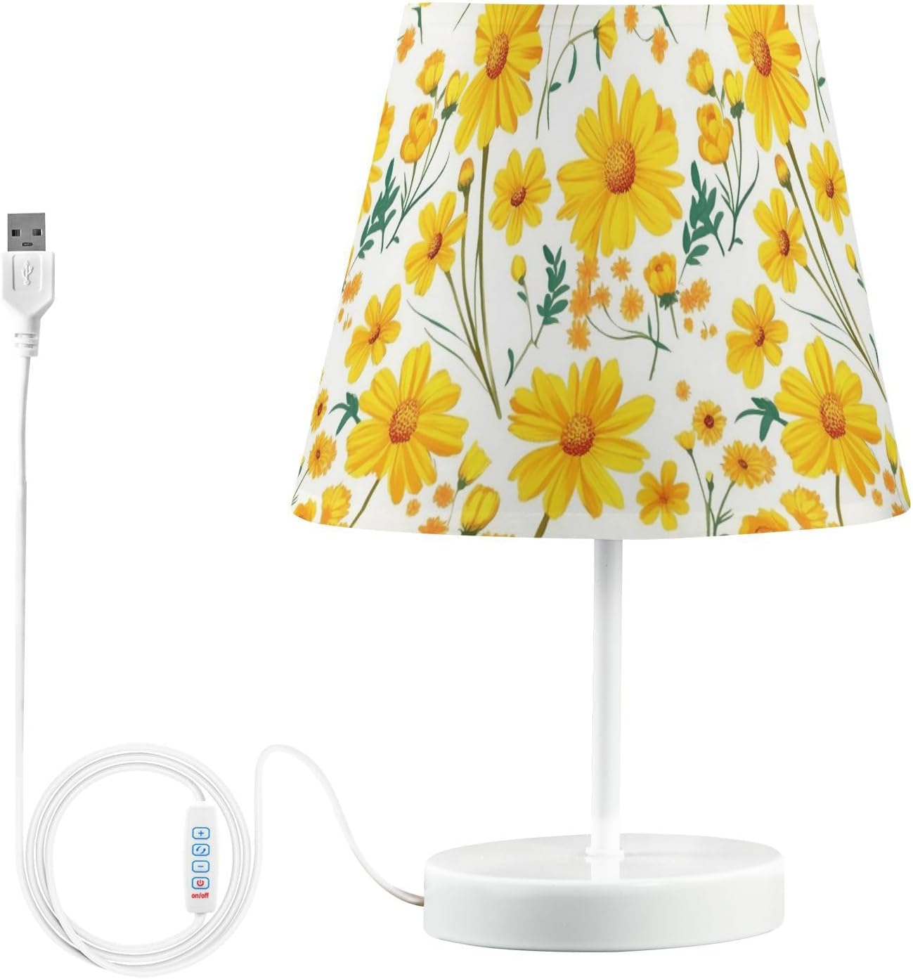 Daisies Marigolds Table Lamp Yellow Bedside Lamps LED Night Light with USB Charging Port Dimmable for Bedrooms, Living Rooms,Kids Room, Study Rooms, Offices, Dorm