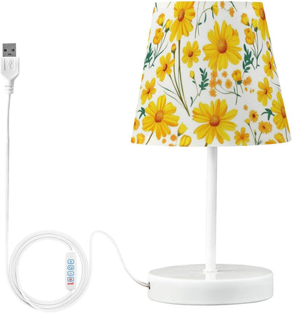 Daisies Marigolds Table Lamp Yellow Bedside Lamps LED Night Light with USB Charging Port Dimmable for Bedrooms, Living Rooms,Kids Room, Study Rooms, Offices, Dorm