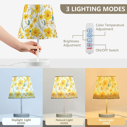 Daisies Marigolds Table Lamp Yellow Bedside Lamps LED Night Light with USB Charging Port Dimmable for Bedrooms, Living Rooms,Kids Room, Study Rooms, Offices, Dorm