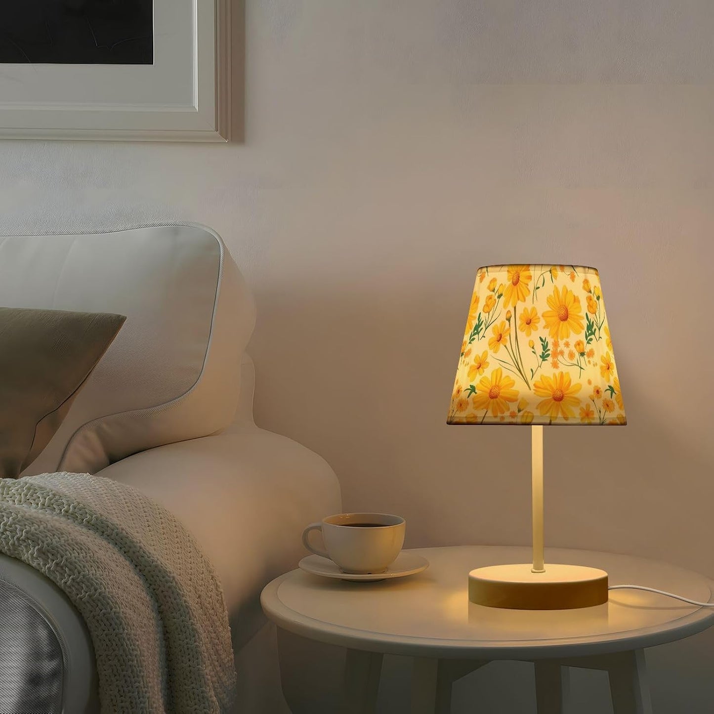 Daisies Marigolds Table Lamp Yellow Bedside Lamps LED Night Light with USB Charging Port Dimmable for Bedrooms, Living Rooms,Kids Room, Study Rooms, Offices, Dorm