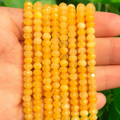 2 String 220PCS 3x5mm Natural Yellow Chalcedony Stone Beads for Jewelry Making, Facted Loose Gemstone Beads for DIY Bracelet Necklace Making Supplies with Energy Healing Chakra Power