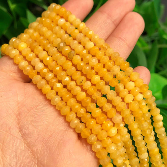 2 String 220PCS 3x5mm Natural Yellow Chalcedony Stone Beads for Jewelry Making, Facted Loose Gemstone Beads for DIY Bracelet Necklace Making Supplies with Energy Healing Chakra Power