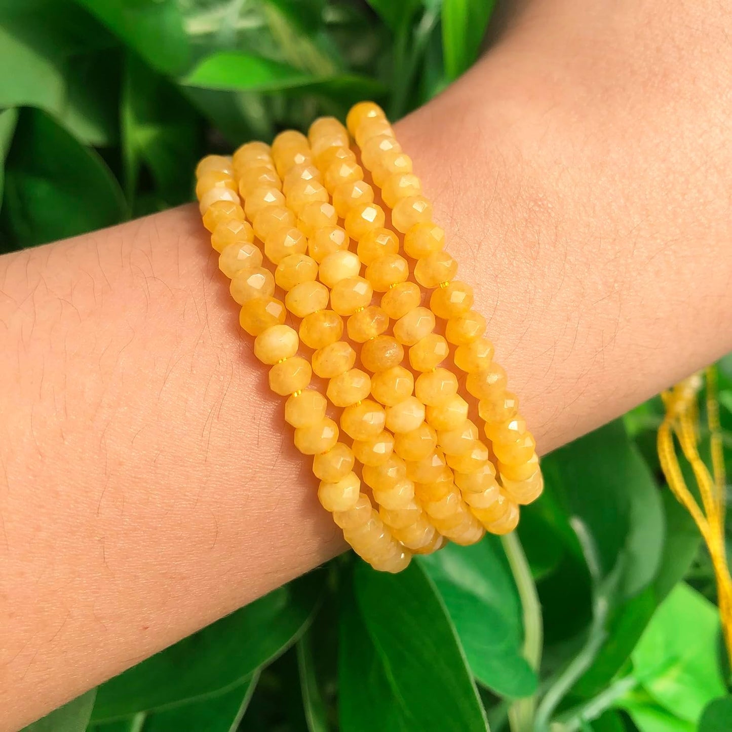 2 String 220PCS 3x5mm Natural Yellow Chalcedony Stone Beads for Jewelry Making, Facted Loose Gemstone Beads for DIY Bracelet Necklace Making Supplies with Energy Healing Chakra Power