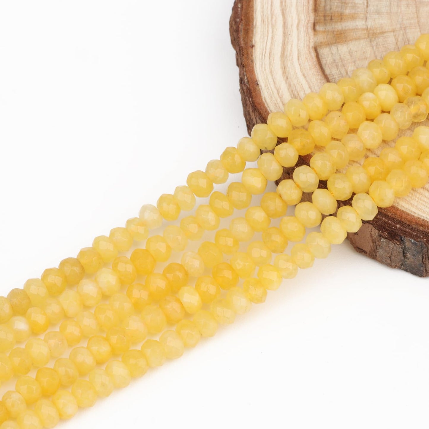2 String 220PCS 3x5mm Natural Yellow Chalcedony Stone Beads for Jewelry Making, Facted Loose Gemstone Beads for DIY Bracelet Necklace Making Supplies with Energy Healing Chakra Power