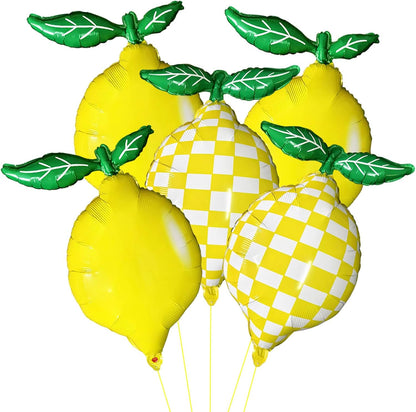 5pcs Lemon Foil Balloons Lemon Shaped Mylar Balloons with Leaves,She Found Her Main Squeeze Bridal Shower Decorations, Amalfi Coast Wedding, Freshly Graduated Fruit Theme Birthday Party Supplies