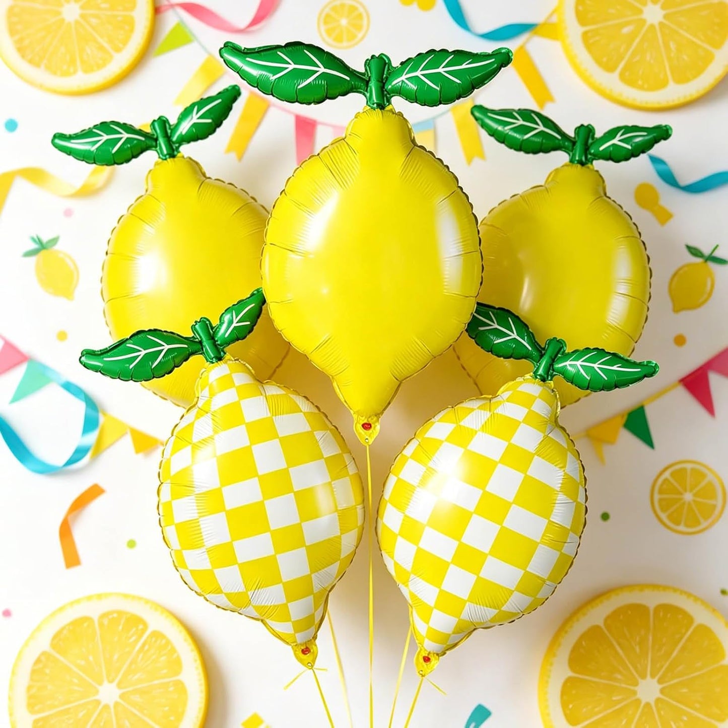 5pcs Lemon Foil Balloons Lemon Shaped Mylar Balloons with Leaves,She Found Her Main Squeeze Bridal Shower Decorations, Amalfi Coast Wedding, Freshly Graduated Fruit Theme Birthday Party Supplies