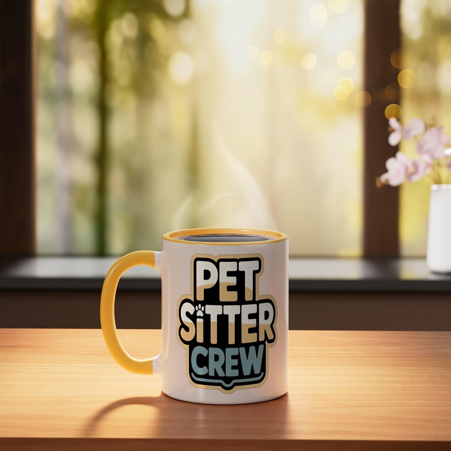 Pet Sitter Crew Pet Care Squad Ceramic Mug, Yellow/White