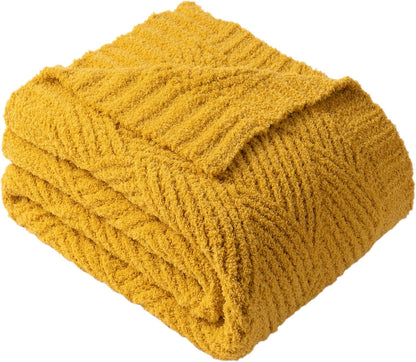 Battilo Yellow Chenille Throw Blanket for Couch, Soft Diamond Textured Knit Blanket, Cozy Lightweight Decorative for Sofa, 50"x60"