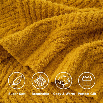 Battilo Yellow Chenille Throw Blanket for Couch, Soft Diamond Textured Knit Blanket, Cozy Lightweight Decorative for Sofa, 50"x60"