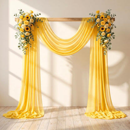 Wedding Arch Draping Fabric, 1 Panel 30" x 20Ft Yellow Sheer Curtain Drapes Extra Wide & Long Backdrop Curtains for Bridal Shower Backdrop Outdoor Party Arches Church Ceremony Decoration