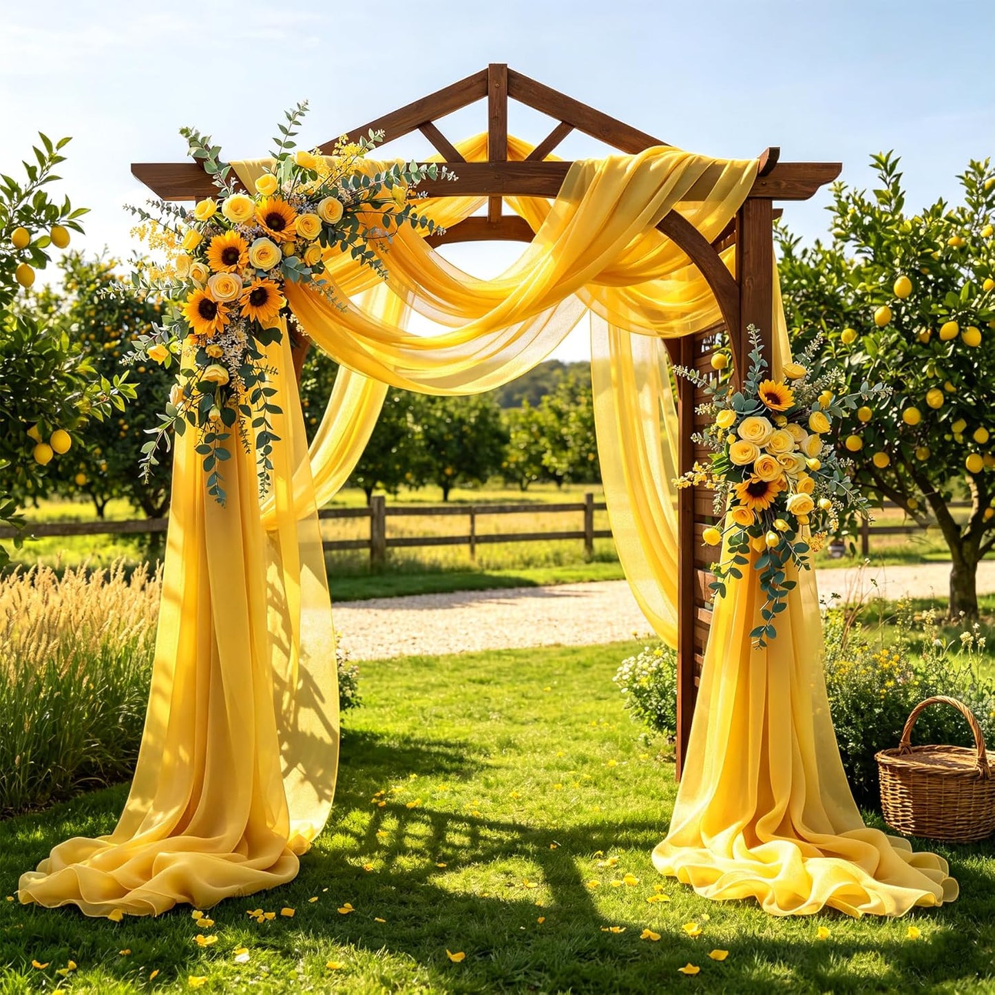Wedding Arch Draping Fabric, 1 Panel 30" x 20Ft Yellow Sheer Curtain Drapes Extra Wide & Long Backdrop Curtains for Bridal Shower Backdrop Outdoor Party Arches Church Ceremony Decoration