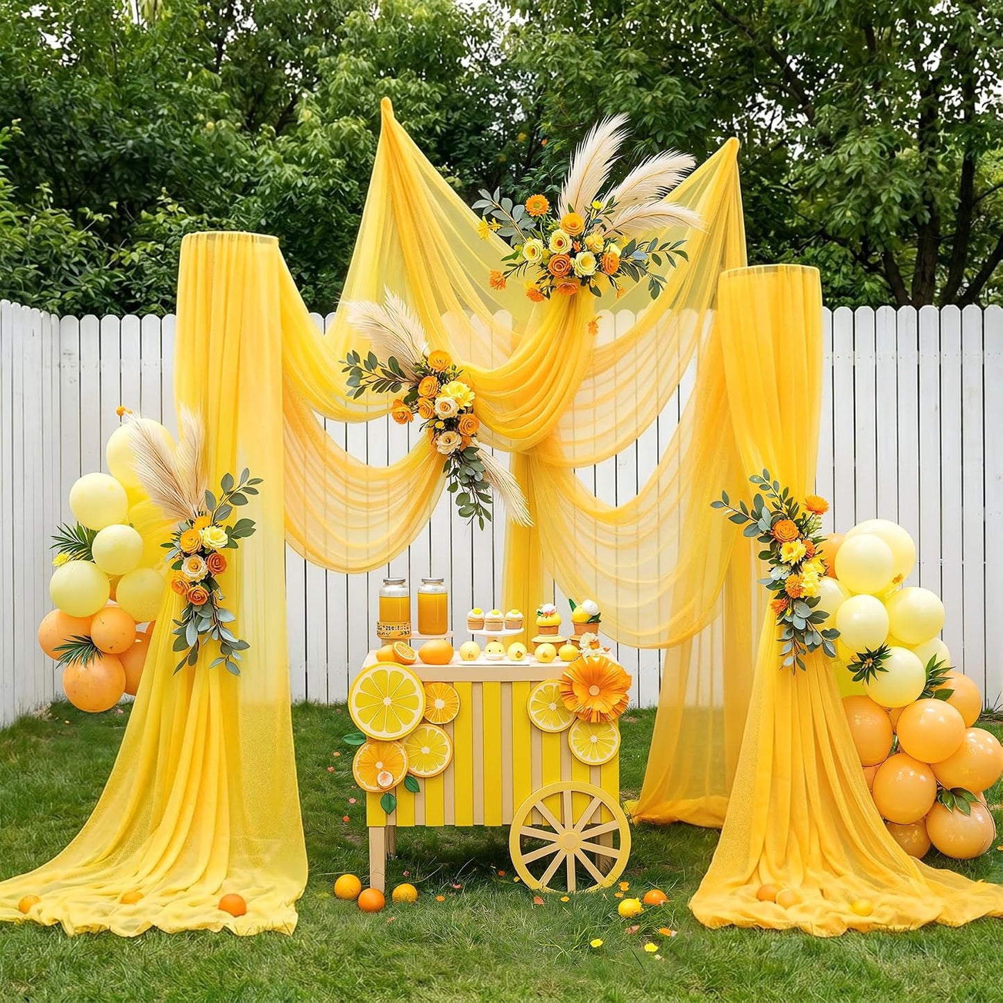 Wedding Arch Draping Fabric, 1 Panel 30" x 20Ft Yellow Sheer Curtain Drapes Extra Wide & Long Backdrop Curtains for Bridal Shower Backdrop Outdoor Party Arches Church Ceremony Decoration