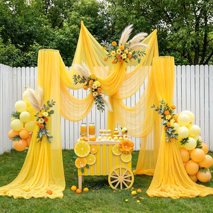 Wedding Arch Draping Fabric, 1 Panel 30" x 20Ft Yellow Sheer Curtain Drapes Extra Wide & Long Backdrop Curtains for Bridal Shower Backdrop Outdoor Party Arches Church Ceremony Decoration