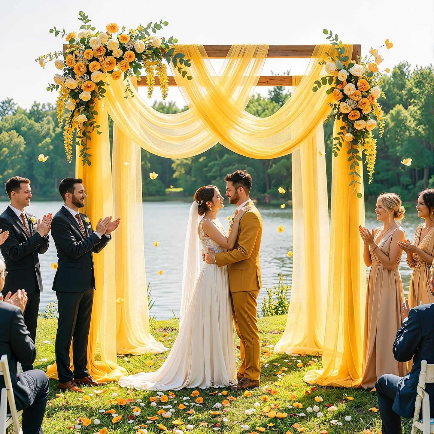Wedding Arch Draping Fabric, 1 Panel 30" x 20Ft Yellow Sheer Curtain Drapes Extra Wide & Long Backdrop Curtains for Bridal Shower Backdrop Outdoor Party Arches Church Ceremony Decoration