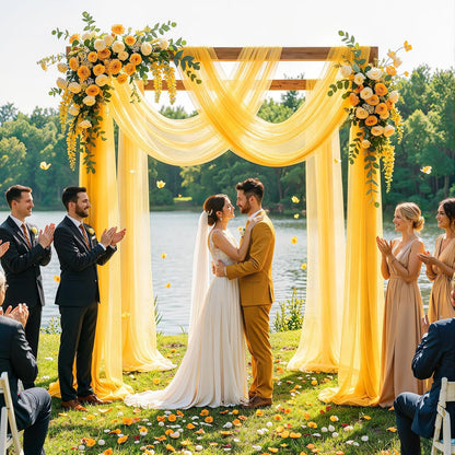 Wedding Arch Draping Fabric, 1 Panel 30" x 20Ft Yellow Sheer Curtain Drapes Extra Wide & Long Backdrop Curtains for Bridal Shower Backdrop Outdoor Party Arches Church Ceremony Decoration