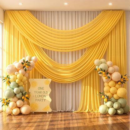 Wedding Arch Draping Fabric, 1 Panel 30" x 20Ft Yellow Sheer Curtain Drapes Extra Wide & Long Backdrop Curtains for Bridal Shower Backdrop Outdoor Party Arches Church Ceremony Decoration