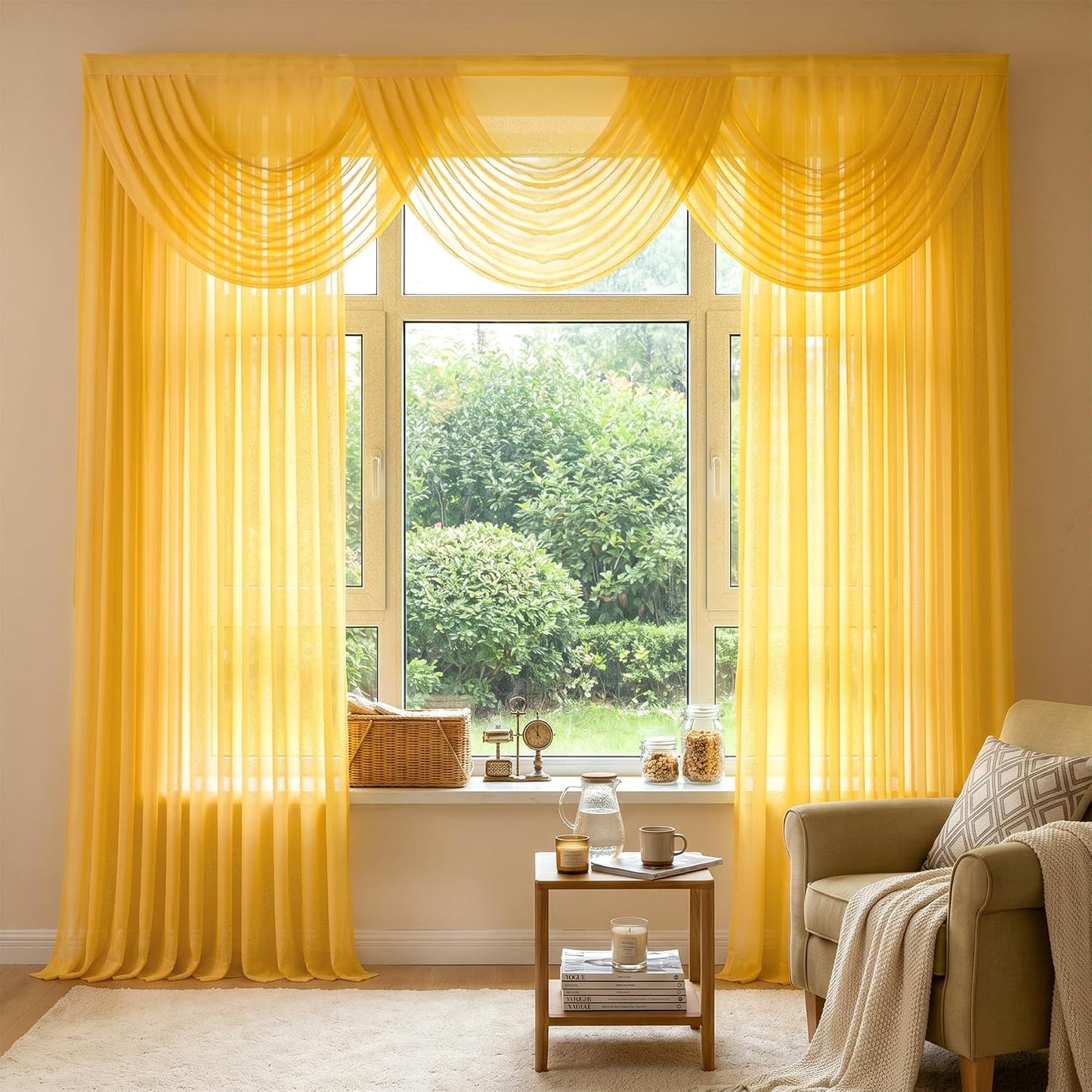Wedding Arch Draping Fabric, 1 Panel 30" x 20Ft Yellow Sheer Curtain Drapes Extra Wide & Long Backdrop Curtains for Bridal Shower Backdrop Outdoor Party Arches Church Ceremony Decoration