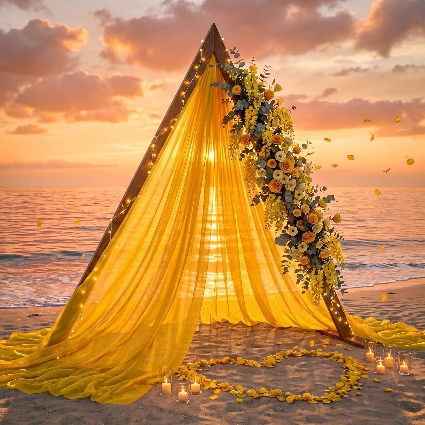 Wedding Arch Draping Fabric, 1 Panel 30" x 20Ft Yellow Sheer Curtain Drapes Extra Wide & Long Backdrop Curtains for Bridal Shower Backdrop Outdoor Party Arches Church Ceremony Decoration