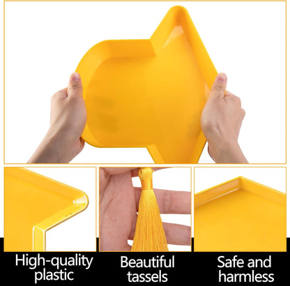 2 Pcs Graduation Cap Serving Trays, Fillable Grad Cap Serving Dish with Tassel, Reusable Plastic Graduation Hat Food Container for 2026 Graduating Party Supplies Table Decoration (Yellow)