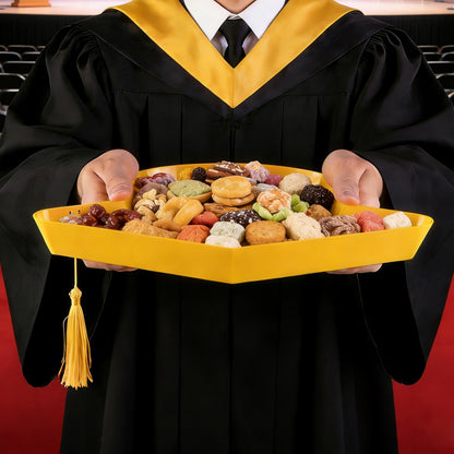 2 Pcs Graduation Cap Serving Trays, Fillable Grad Cap Serving Dish with Tassel, Reusable Plastic Graduation Hat Food Container for 2026 Graduating Party Supplies Table Decoration (Yellow)