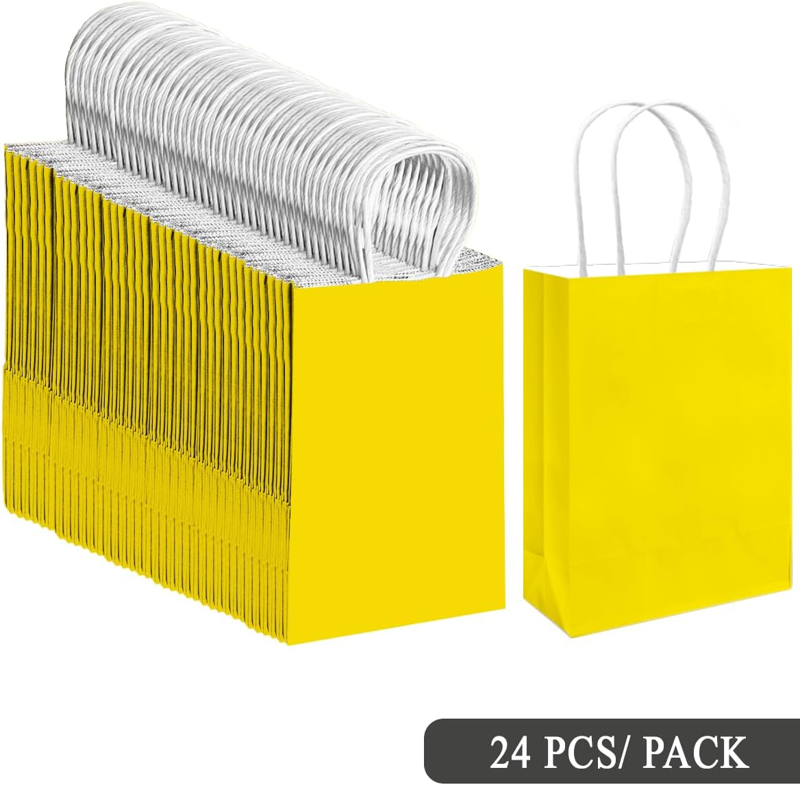 30PCS Medium Gift Bag with Handles Bulk 11"x5"x8" Gift Bags Bright Yellow Bags Multiple Uses (Medium Size)