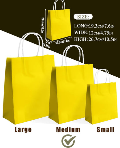 30PCS Medium Gift Bag with Handles Bulk 11"x5"x8" Gift Bags Bright Yellow Bags Multiple Uses (Medium Size)