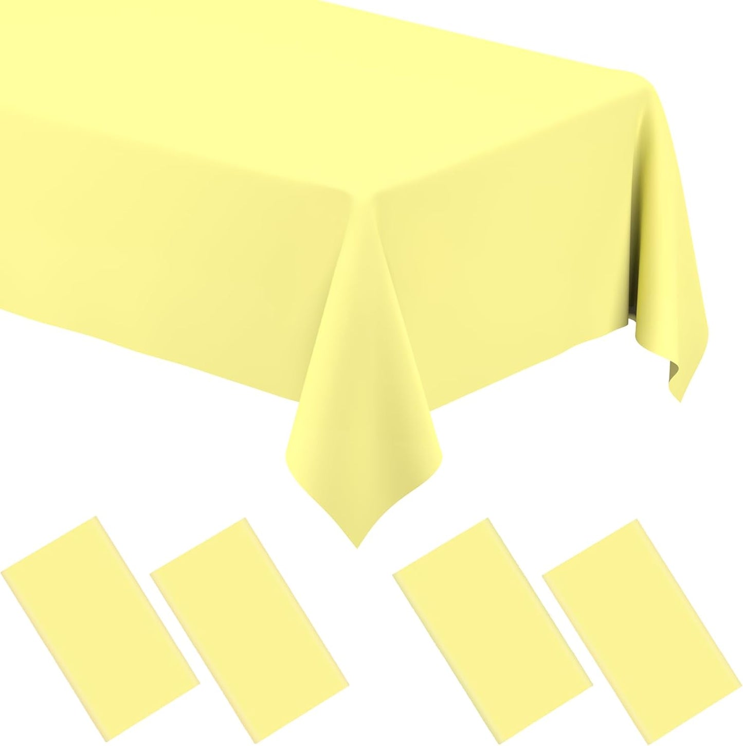 4 Pack Light Yellow Rectangular Plastic Tablecloths, Yellow Disposable Table Covers 54" x 108" for Birthday, Bridal Shower, Engagement Wedding, Picnic Parties and 8 ft Table Use
