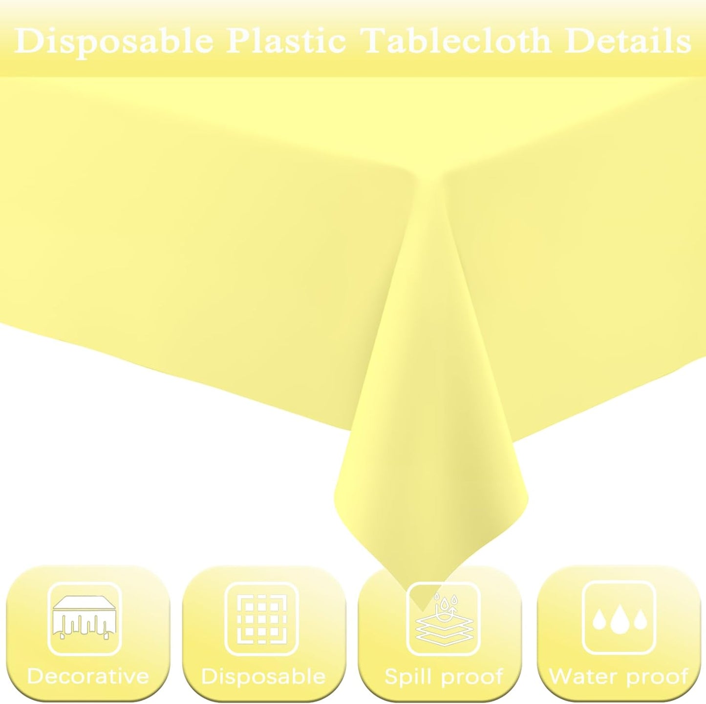 4 Pack Light Yellow Rectangular Plastic Tablecloths, Yellow Disposable Table Covers 54" x 108" for Birthday, Bridal Shower, Engagement Wedding, Picnic Parties and 8 ft Table Use