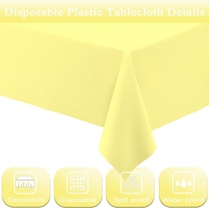 4 Pack Light Yellow Rectangular Plastic Tablecloths, Yellow Disposable Table Covers 54" x 108" for Birthday, Bridal Shower, Engagement Wedding, Picnic Parties and 8 ft Table Use
