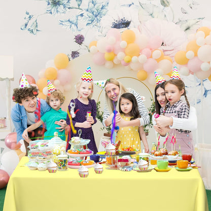 4 Pack Light Yellow Rectangular Plastic Tablecloths, Yellow Disposable Table Covers 54" x 108" for Birthday, Bridal Shower, Engagement Wedding, Picnic Parties and 8 ft Table Use