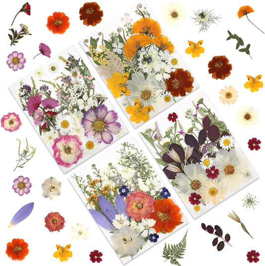 100P Vintage Warm Tone Dried Pressed Flowers | Cream caramel yellow palette, for resin art scrapbook journal jewelry rustic home decor frame, tweezers included