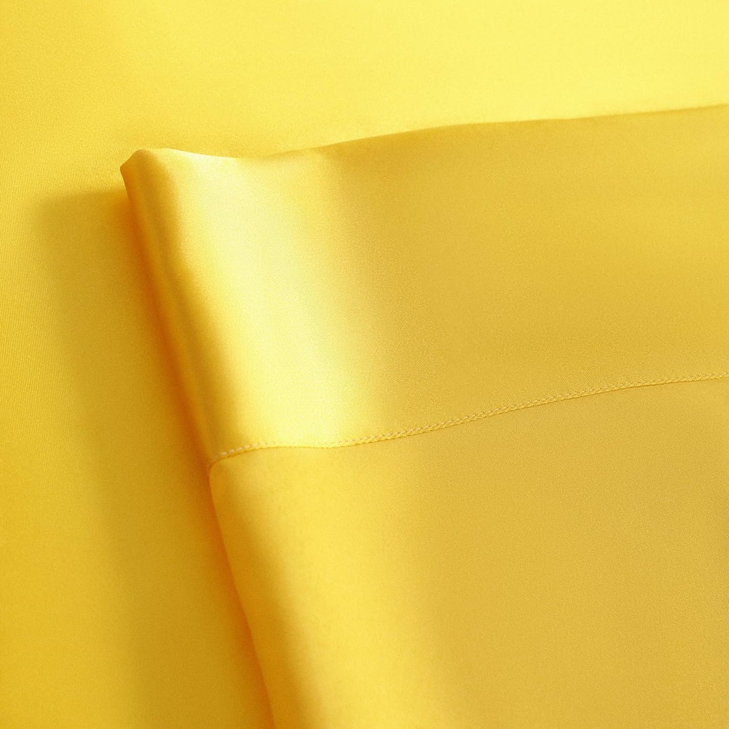 Queen Satin Bed Sheet Set, 4 Pieces Bed Sheet Set with Silky Solid Color, 1 Deep Pocket Fitted Sheet, 1 Flat Sheet, and 2 Pillowcases, Yellow