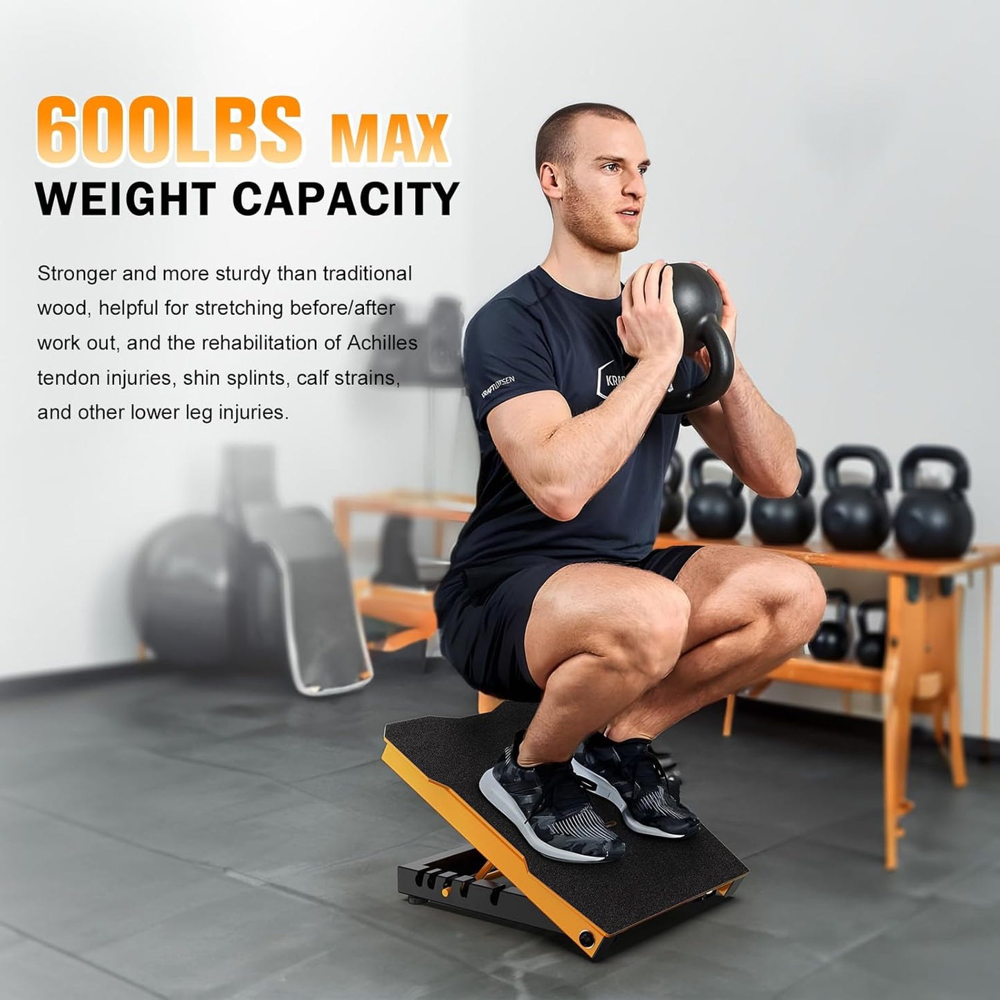 Steel Slant Board Calf Stretcher, 600 Lbs Weight Capacity 5-Level Adjustable Incline Board Squat Wedge Achilles Ankle Stretcher Non-Slip Surface for Squat, Fitness, Physical Therapy